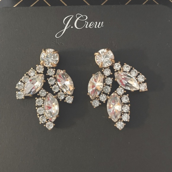 HP⭐️JCREW Crystal Leaf Stud Earrings NWT Crystal - Picture 4 of 9